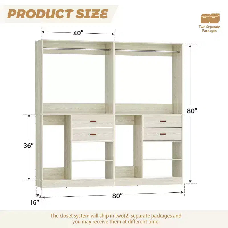Besiost Sistema Organizer da Armadio da 101 cm con Cassetti, Guardaroba Autoportante con Aste Appendiabiti
