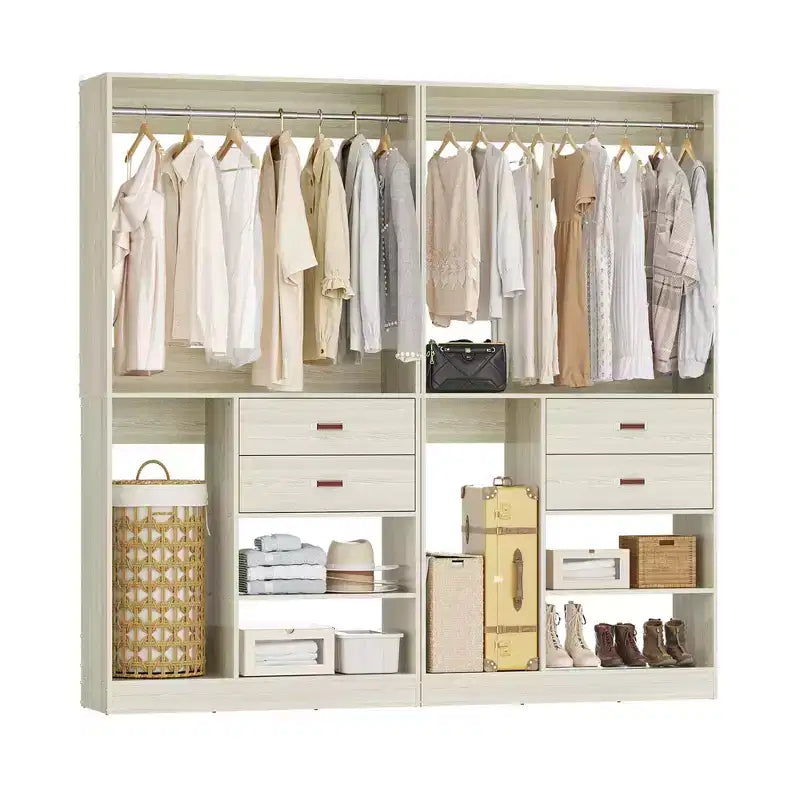 Besiost Sistema Organizer da Armadio da 101 cm con Cassetti, Guardaroba Autoportante con Aste Appendiabiti