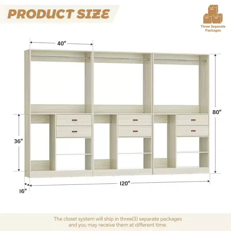 Besiost Sistema Organizer da Armadio da 101 cm con Cassetti, Guardaroba Autoportante con Aste Appendiabiti