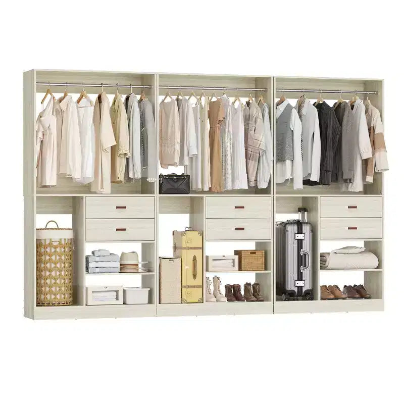 Besiost Sistema Organizer da Armadio da 101 cm con Cassetti, Guardaroba Autoportante con Aste Appendiabiti