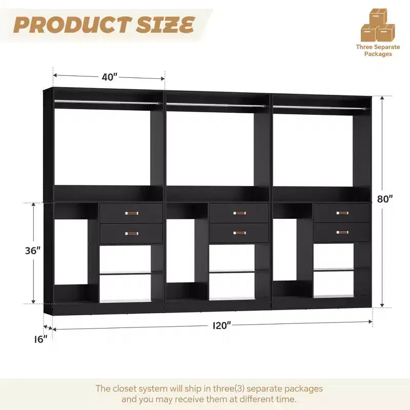 Besiost Sistema Organizer da Armadio da 101 cm con Cassetti, Guardaroba Autoportante con Aste Appendiabiti