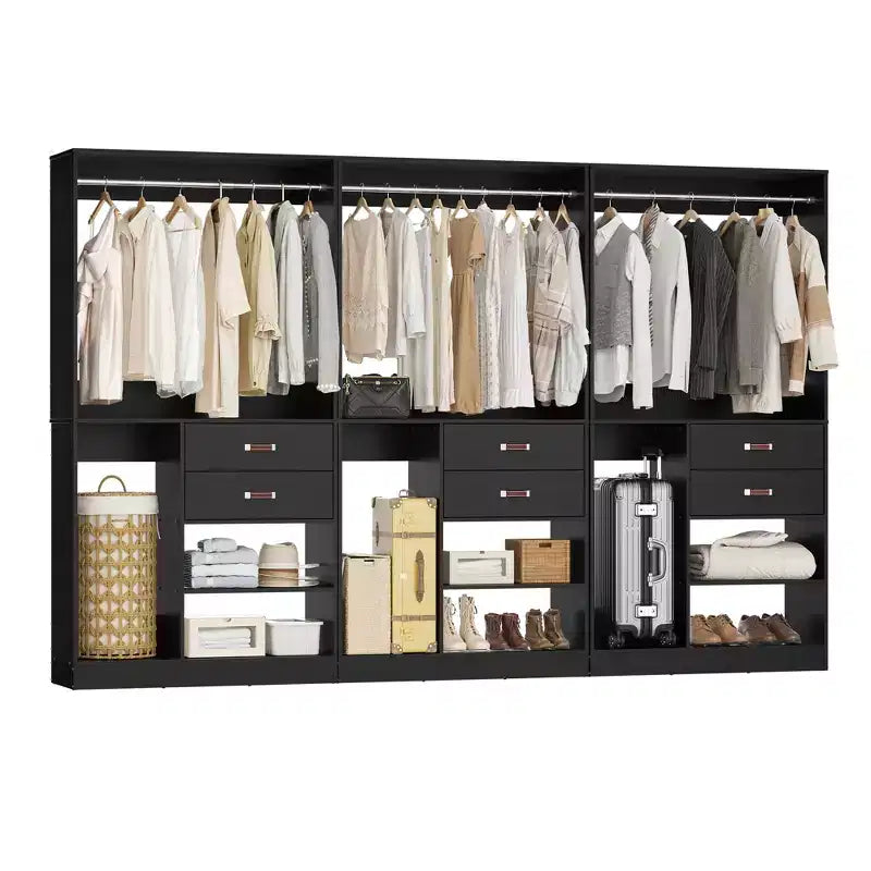 Besiost Sistema Organizer da Armadio da 101 cm con Cassetti, Guardaroba Autoportante con Aste Appendiabiti