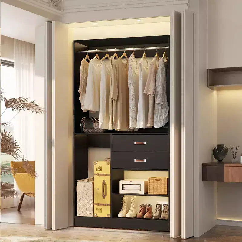 Besiost Sistema Organizer da Armadio da 101 cm con Cassetti, Guardaroba Autoportante con Aste Appendiabiti