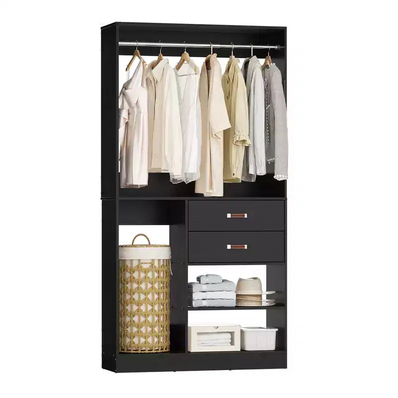 Besiost Sistema Organizer da Armadio da 101 cm con Cassetti, Guardaroba Autoportante con Aste Appendiabiti