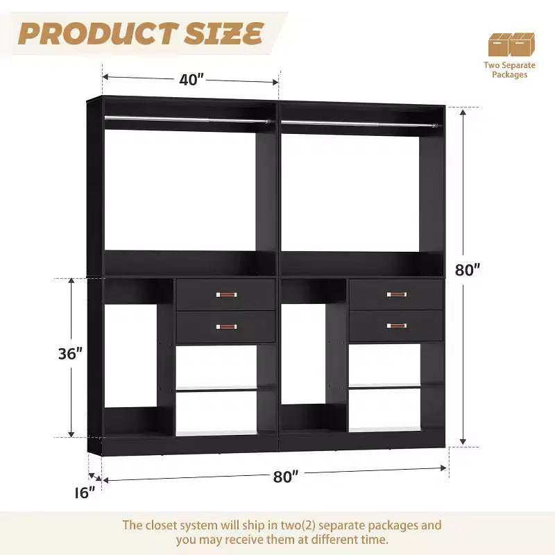 Besiost Sistema Organizer da Armadio da 101 cm con Cassetti, Guardaroba Autoportante con Aste Appendiabiti