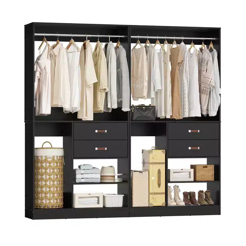Besiost Sistema Organizer da Armadio da 101 cm con Cassetti, Guardaroba Autoportante con Aste Appendiabiti