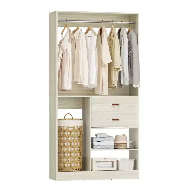 Besiost Sistema Organizer da Armadio da 101 cm con Cassetti, Guardaroba Autoportante con Aste Appendiabiti