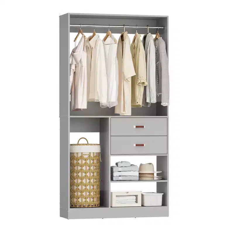 Besiost Sistema Organizer da Armadio da 101 cm con Cassetti, Guardaroba Autoportante con Aste Appendiabiti