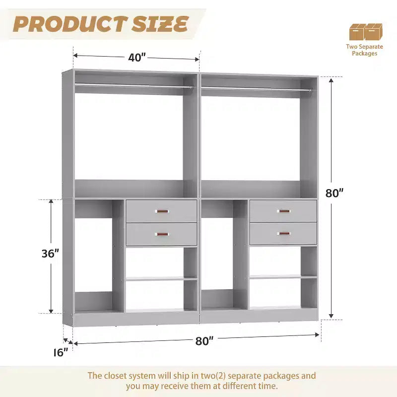 Besiost Sistema Organizer da Armadio da 101 cm con Cassetti, Guardaroba Autoportante con Aste Appendiabiti