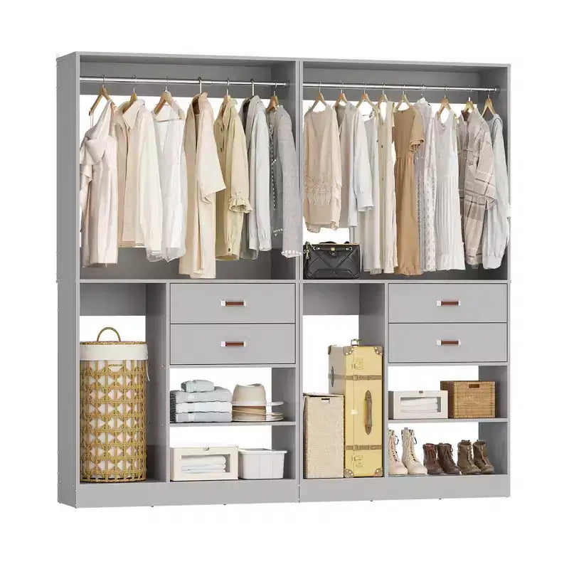 Besiost Sistema Organizer da Armadio da 101 cm con Cassetti, Guardaroba Autoportante con Aste Appendiabiti