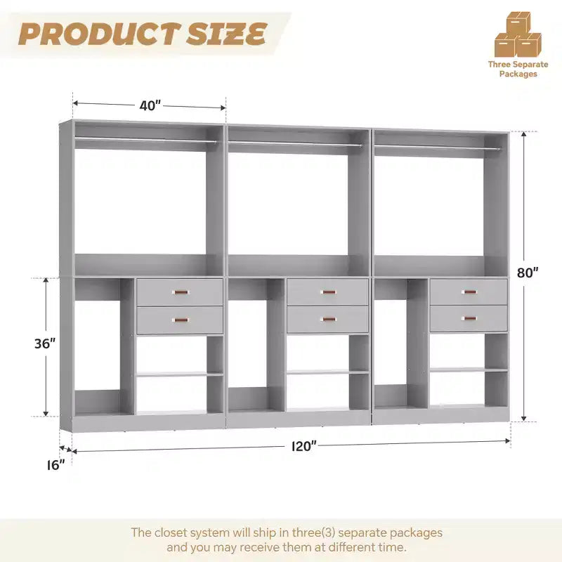 Besiost Sistema Organizer da Armadio da 101 cm con Cassetti, Guardaroba Autoportante con Aste Appendiabiti