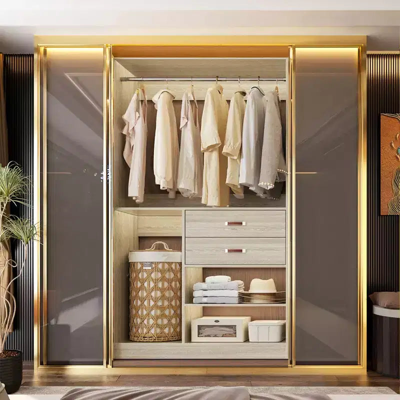 Besiost 40-In Closet Organizer System with Drawers, Freestanding Wardrobe with Hanging Rods