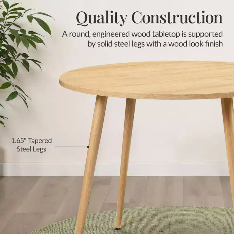 Best Choice Products Tavolo da pranzo rotondo Mid-Century Modern 35,5 pollici, tavolo da pranzo per casa o cucina con gambe in acciaio con finitura in legno
