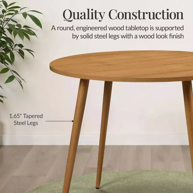 Best Choice Products Tavolo da pranzo rotondo Mid-Century Modern 35,5 pollici, tavolo da pranzo per casa o cucina con gambe in acciaio con finitura in legno