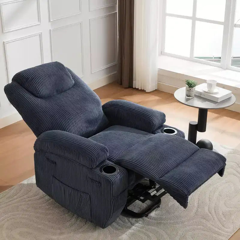 Poltrona reclinabile elettrica GustoWave in velluto a coste per adulti, massaggio e riscaldamento, divano reclinabile oversize in tessuto per soggiorno