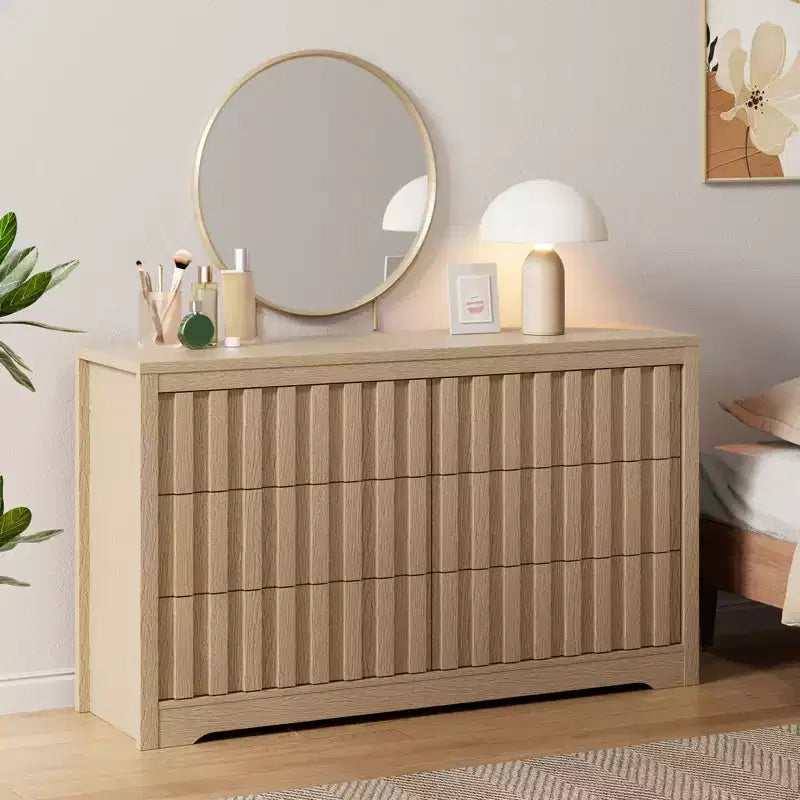Modern Fluted Dresser with Drawers,Wooden Chest of Drawers with Handleless,Wood Clothes Closet Organizer with Deep Storage for Hallway, Living Room