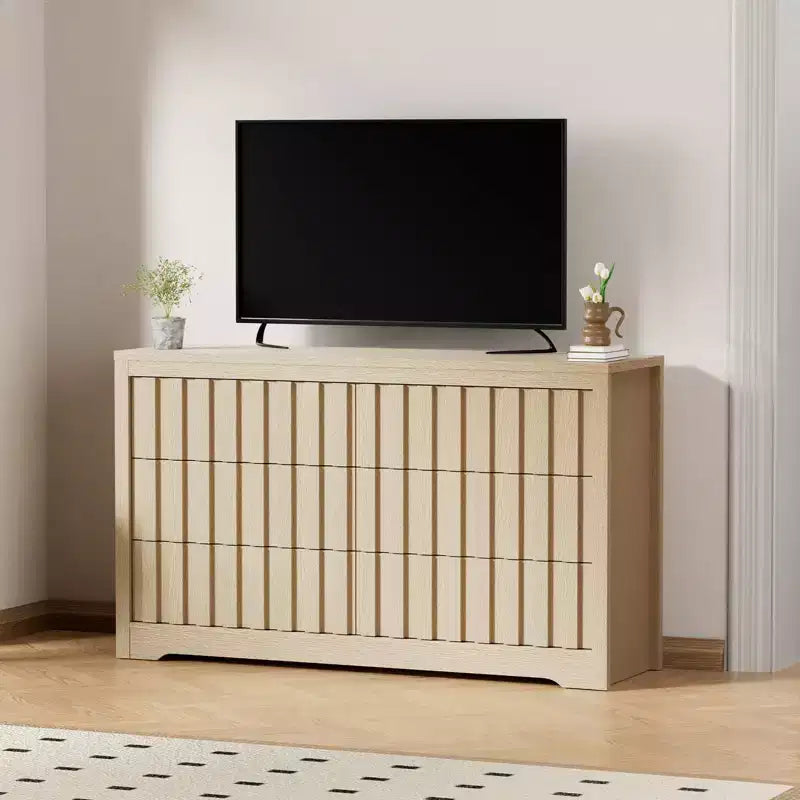 Cassettiera moderna scanalata con cassetti, cassettiera in legno senza maniglie, organizer per vestiti in legno con contenitore profondo per ingresso, soggiorno