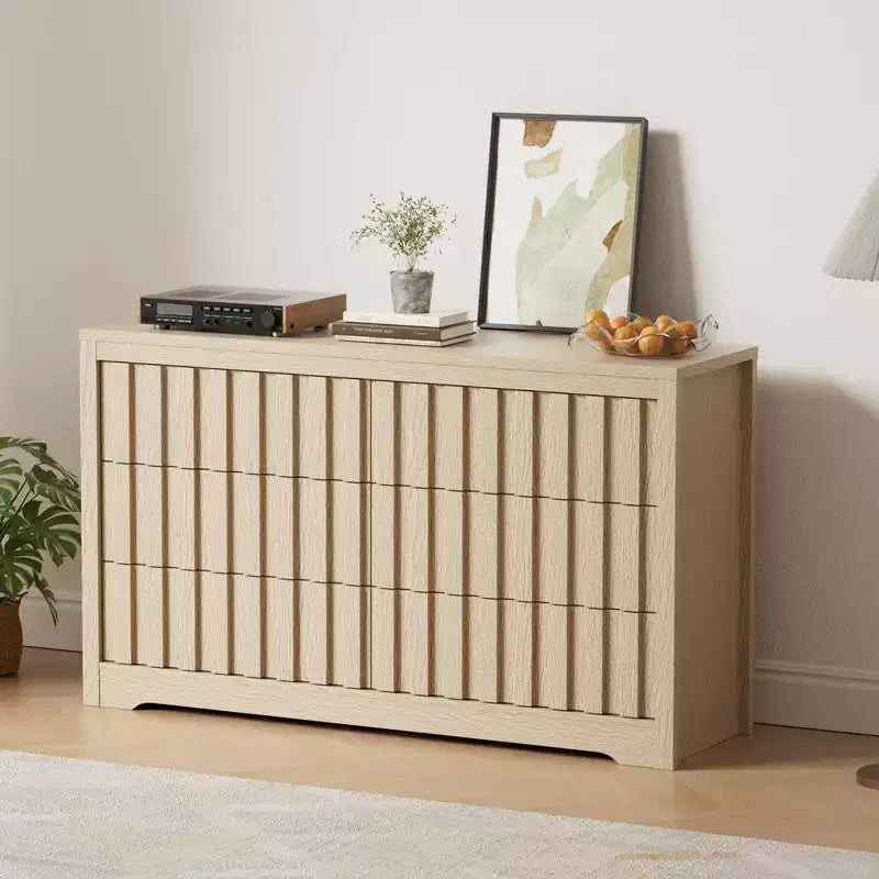 Cassettiera moderna scanalata con cassetti, cassettiera in legno senza maniglie, organizer per vestiti in legno con contenitore profondo per ingresso, soggiorno
