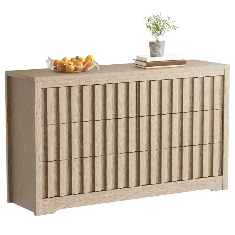 Cassettiera moderna scanalata con cassetti, cassettiera in legno senza maniglie, organizer per vestiti in legno con contenitore profondo per ingresso, soggiorno