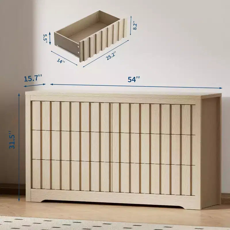 Cassettiera moderna scanalata con cassetti, cassettiera in legno senza maniglie, organizer per vestiti in legno con contenitore profondo per ingresso, soggiorno
