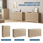Cassettiera moderna scanalata con cassetti, cassettiera in legno senza maniglie, organizer per vestiti in legno con contenitore profondo per ingresso, soggiorno