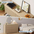Cassettiera moderna scanalata con cassetti, cassettiera in legno senza maniglie, organizer per vestiti in legno con contenitore profondo per ingresso, soggiorno