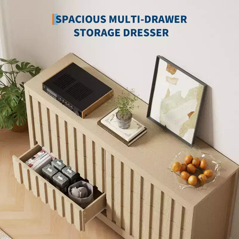 Cassettiera moderna scanalata con cassetti, cassettiera in legno senza maniglie, organizer per vestiti in legno con contenitore profondo per ingresso, soggiorno
