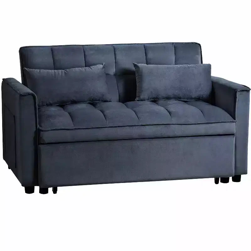 MAYEERTY Divano Moderno Convertibile Estraibile Divanetto Letto in Velluto Schienale Regolabile con Cuscini Tasche per Soggiorno Nero
