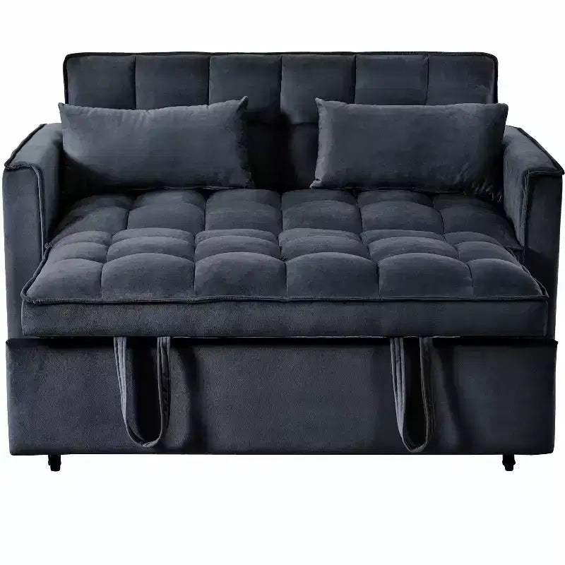 MAYEERTY Divano Moderno Convertibile Estraibile Divanetto Letto in Velluto Schienale Regolabile con Cuscini Tasche per Soggiorno Nero