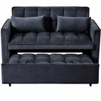 MAYEERTY Divano Moderno Convertibile Estraibile Divanetto Letto in Velluto Schienale Regolabile con Cuscini Tasche per Soggiorno Nero