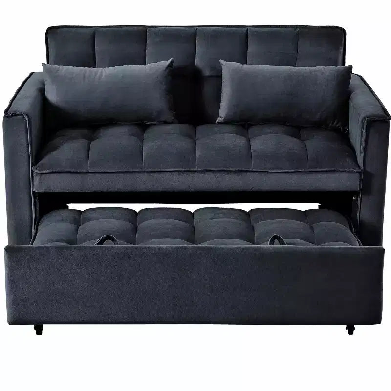 MAYEERTY Divano Moderno Convertibile Estraibile Divanetto Letto in Velluto Schienale Regolabile con Cuscini Tasche per Soggiorno Nero