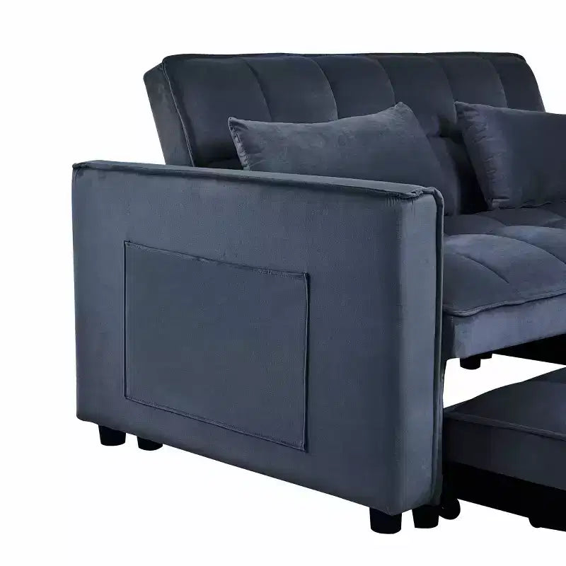 MAYEERTY Divano Moderno Convertibile Estraibile Divanetto Letto in Velluto Schienale Regolabile con Cuscini Tasche per Soggiorno Nero