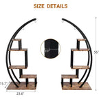 Acekool Fioriera Grande a 5 Ripiani, Scaffale Espositivo Semicircolare in Metallo e Legno con Ganci, Organizer Angolare per Interni ed Esterni, 142 cm