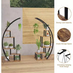 Acekool Fioriera Grande a 5 Ripiani, Scaffale Espositivo Semicircolare in Metallo e Legno con Ganci, Organizer Angolare per Interni ed Esterni, 142 cm