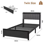Struttura Letto con Testiera Funzionale con Contenitore, Letto Matrimoniale Industriale con 2 Grandi Cassetti, Struttura Letto Nera, Nessuna Rete a Molle Necessaria