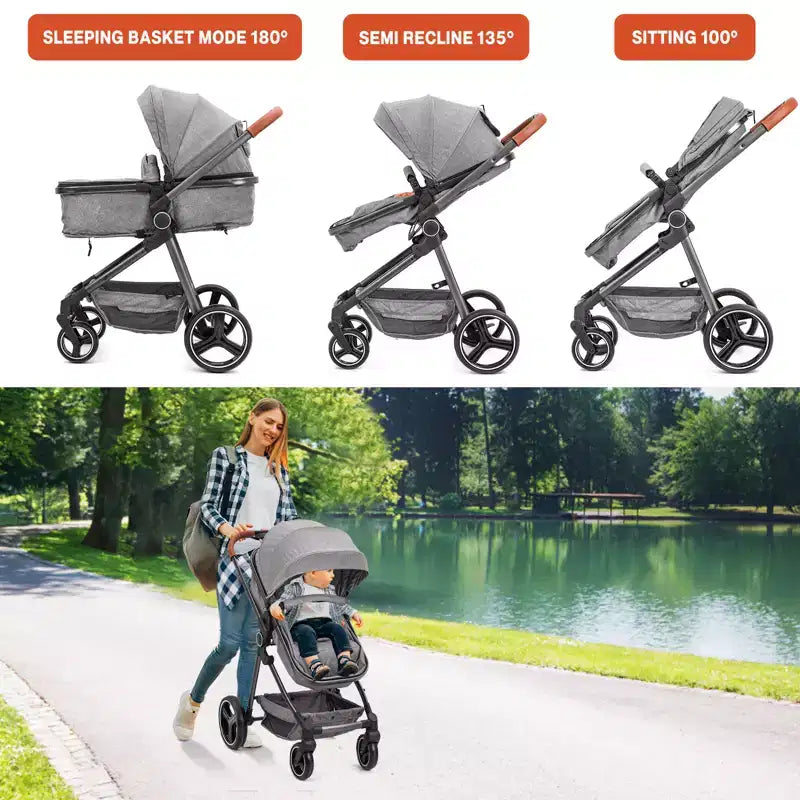Passeggino trasformabile, passeggino pieghevole, passeggino reversibile 3 in 1 con schienale e capottina regolabili, coprigambe antivento, cintura di sicurezza