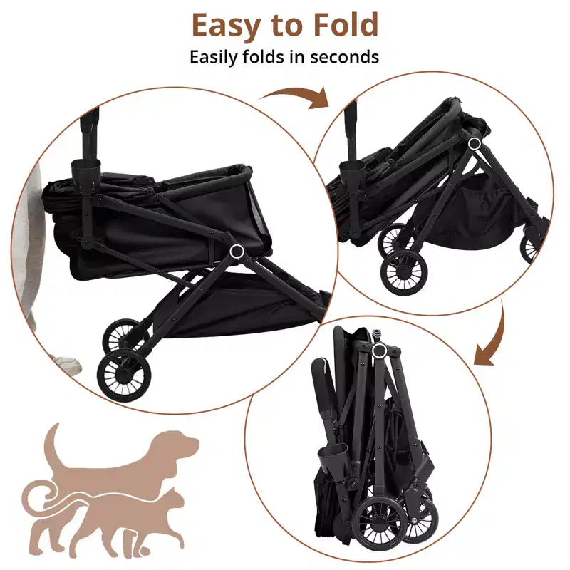 Passeggino per cani di piccola taglia e gatti, passeggino pieghevole leggero per animali domestici con ruote anti-vibrazione a 360°, cestino portaoggetti e capottina parasole