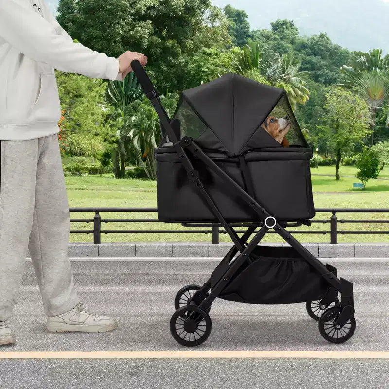 Passeggino per cani di piccola taglia e gatti, passeggino pieghevole leggero per animali domestici con ruote anti-vibrazione a 360°, cestino portaoggetti e capottina parasole