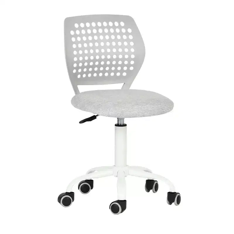 FurnitureR Armless Desk Chair with Rolling Wheels, Compact Adjustable Height Swivel Study Computer Task Chair with Breathable Back, Gray