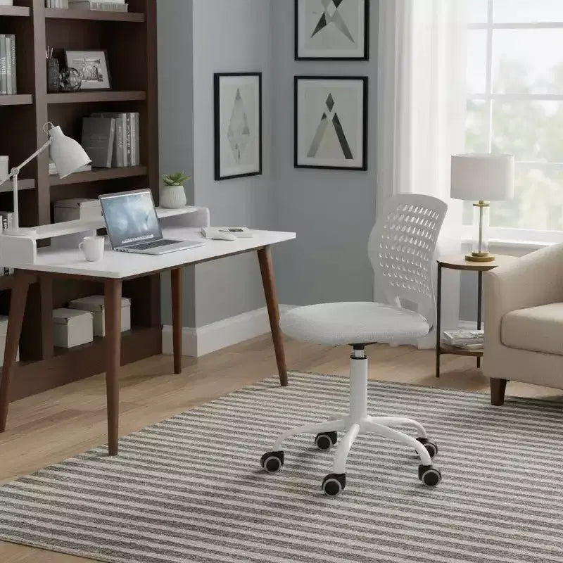 Sedia da scrivania FurnitureR senza braccioli con ruote, sedia girevole compatta regolabile in altezza per studio o computer con schienale traspirante, grigia