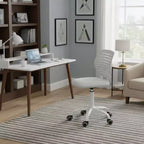 Sedia da scrivania FurnitureR senza braccioli con ruote, sedia girevole compatta regolabile in altezza per studio o computer con schienale traspirante, grigia