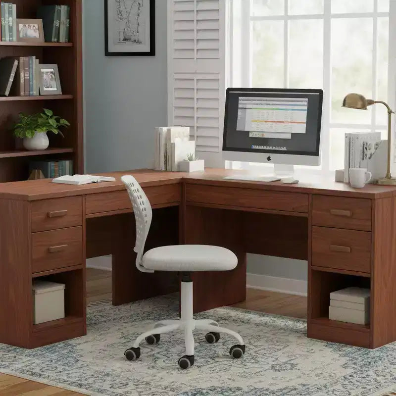 Sedia da scrivania FurnitureR senza braccioli con ruote, sedia girevole compatta regolabile in altezza per studio o computer con schienale traspirante, grigia