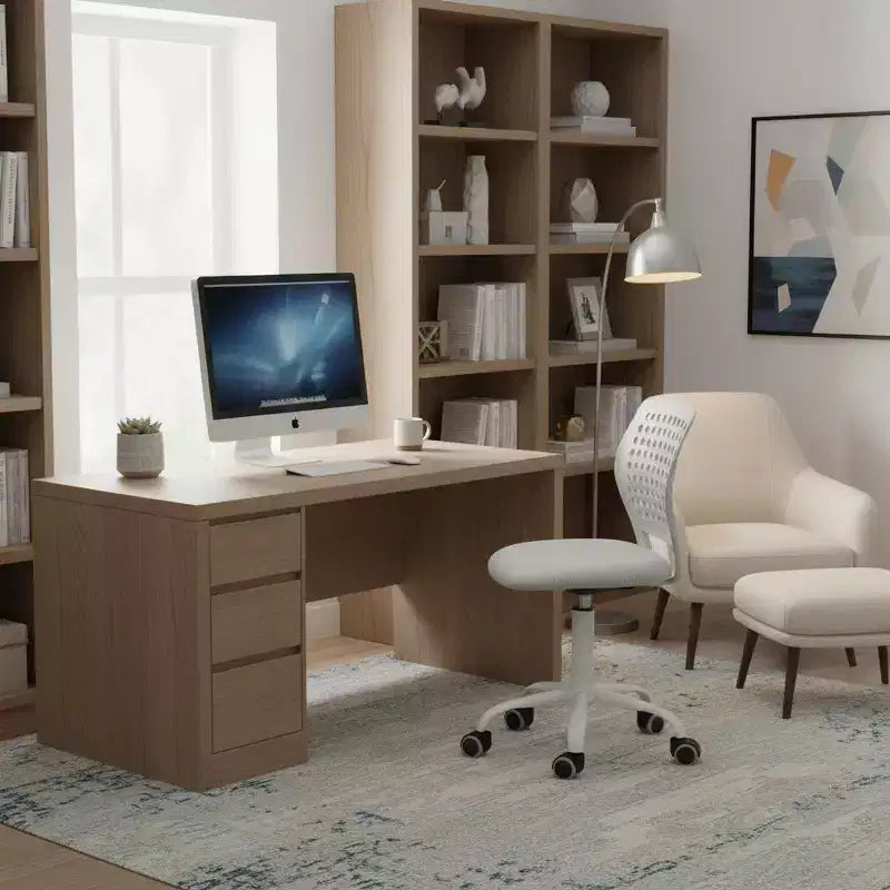 Sedia da scrivania FurnitureR senza braccioli con ruote, sedia girevole compatta regolabile in altezza per studio o computer con schienale traspirante, grigia