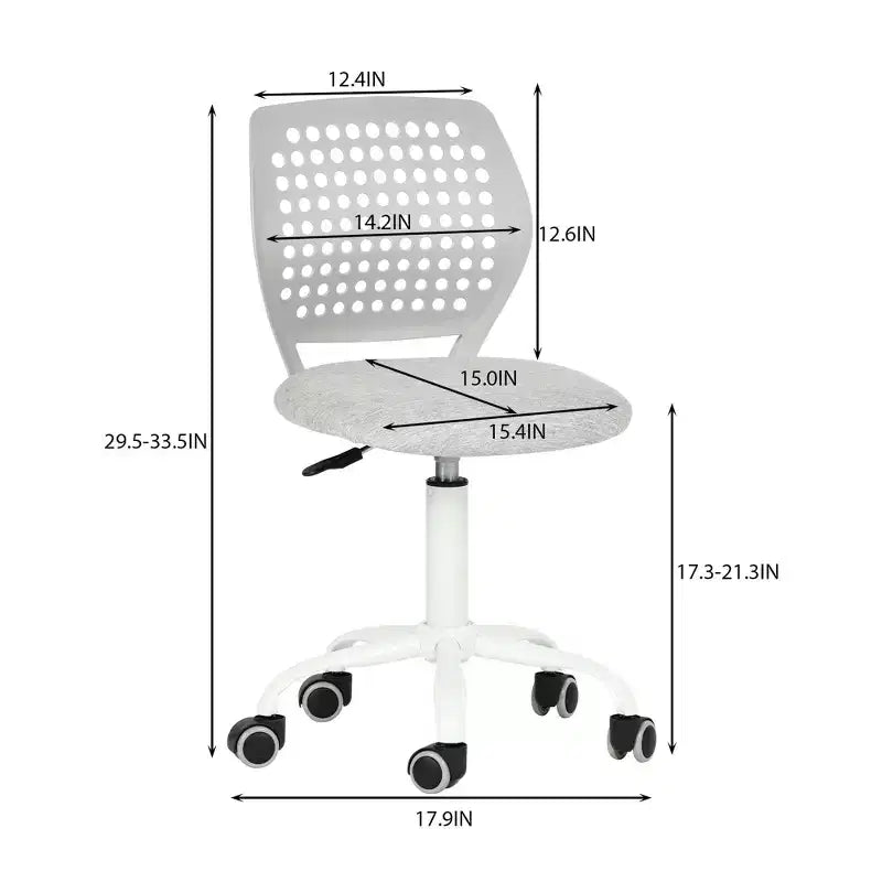 Sedia da scrivania FurnitureR senza braccioli con ruote, sedia girevole compatta regolabile in altezza per studio o computer con schienale traspirante, grigia