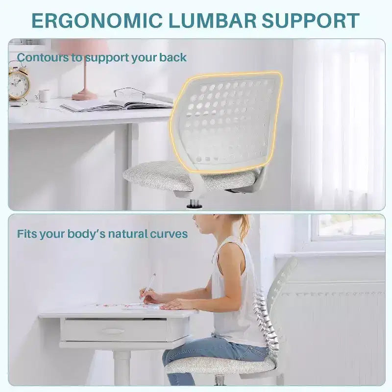Sedia da scrivania FurnitureR senza braccioli con ruote, sedia girevole compatta regolabile in altezza per studio o computer con schienale traspirante, grigia