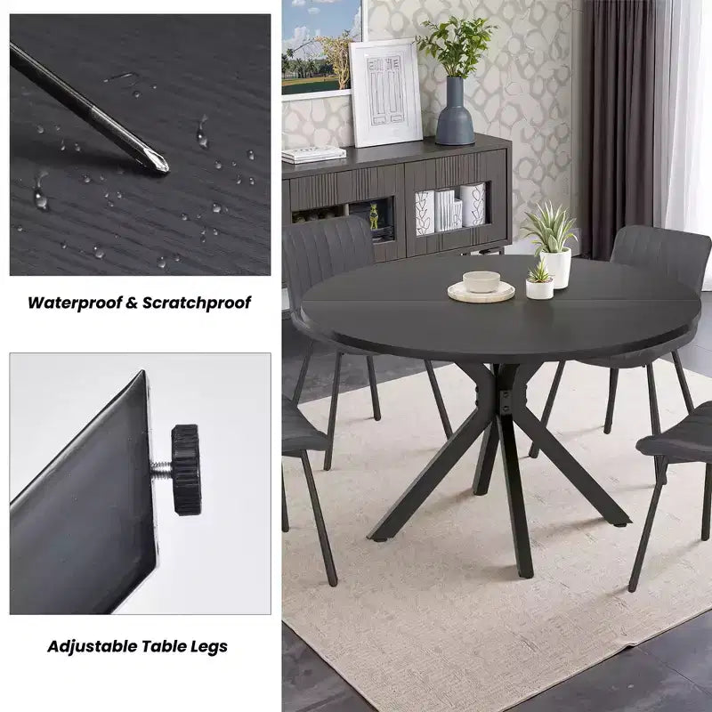 MAYEERTY Tavolo da Pranzo Rotondo Moderno da 47 Pollici, per 4-6 Persone, Stile Rustico, Struttura in Metallo per Cucina/Sala da Pranzo, Naturale