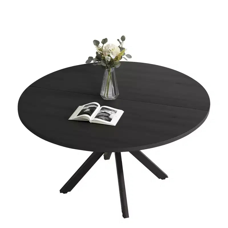 MAYEERTY Tavolo da Pranzo Rotondo Moderno da 47 Pollici, per 4-6 Persone, Stile Rustico, Struttura in Metallo per Cucina/Sala da Pranzo, Naturale