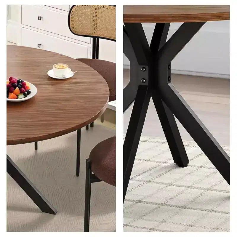 MAYEERTY Tavolo da Pranzo Rotondo Moderno da 47 Pollici, per 4-6 Persone, Stile Rustico, Struttura in Metallo per Cucina/Sala da Pranzo, Naturale