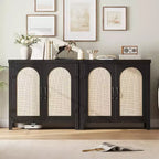 Credenza con funzionalità di contenimento, in stile fattoria bohémien con ripiani regolabili e maniglie, adatta per cucine