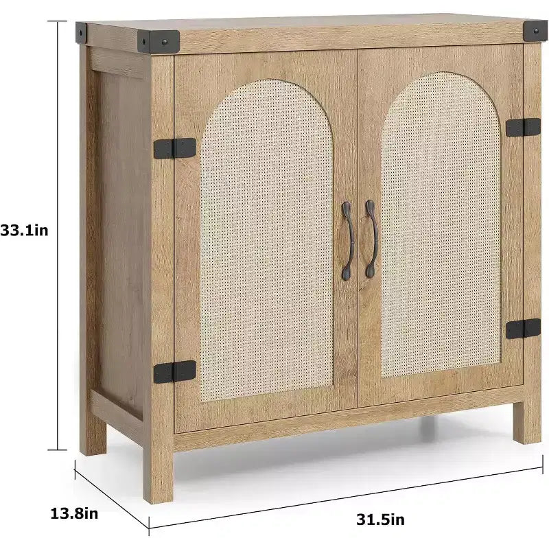 Credenza con funzionalità di contenimento, in stile fattoria bohémien con ripiani regolabili e maniglie, adatta per cucine